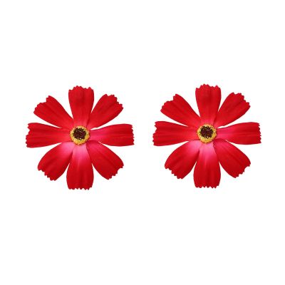 8.9 * 8.9cm Bohemian Fabric Simulation Flower Earrings,red,8.9 * 8.9cm