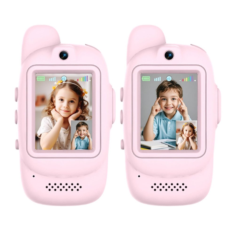 Video Walkie Talkies for Kids, Toys Walkie Talkies Rechargeable 2 Pack with 0.3MP Camera, 1000mAh, Ergonomic, Long Range 2 Way Radio, Indoor Outdoor, Birthday Gift for Boy Girl Age 3-12 (Pink & Pink)