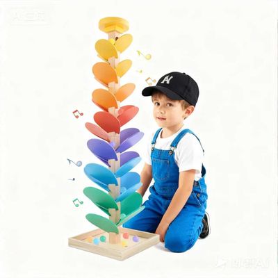 Wooden Rainbow Marble Run Tree, Vertical Marble Run Construction Game,Creative Color Sorting Ball Drop Musical Toy-for 3-8 Boys and Girls Birthday