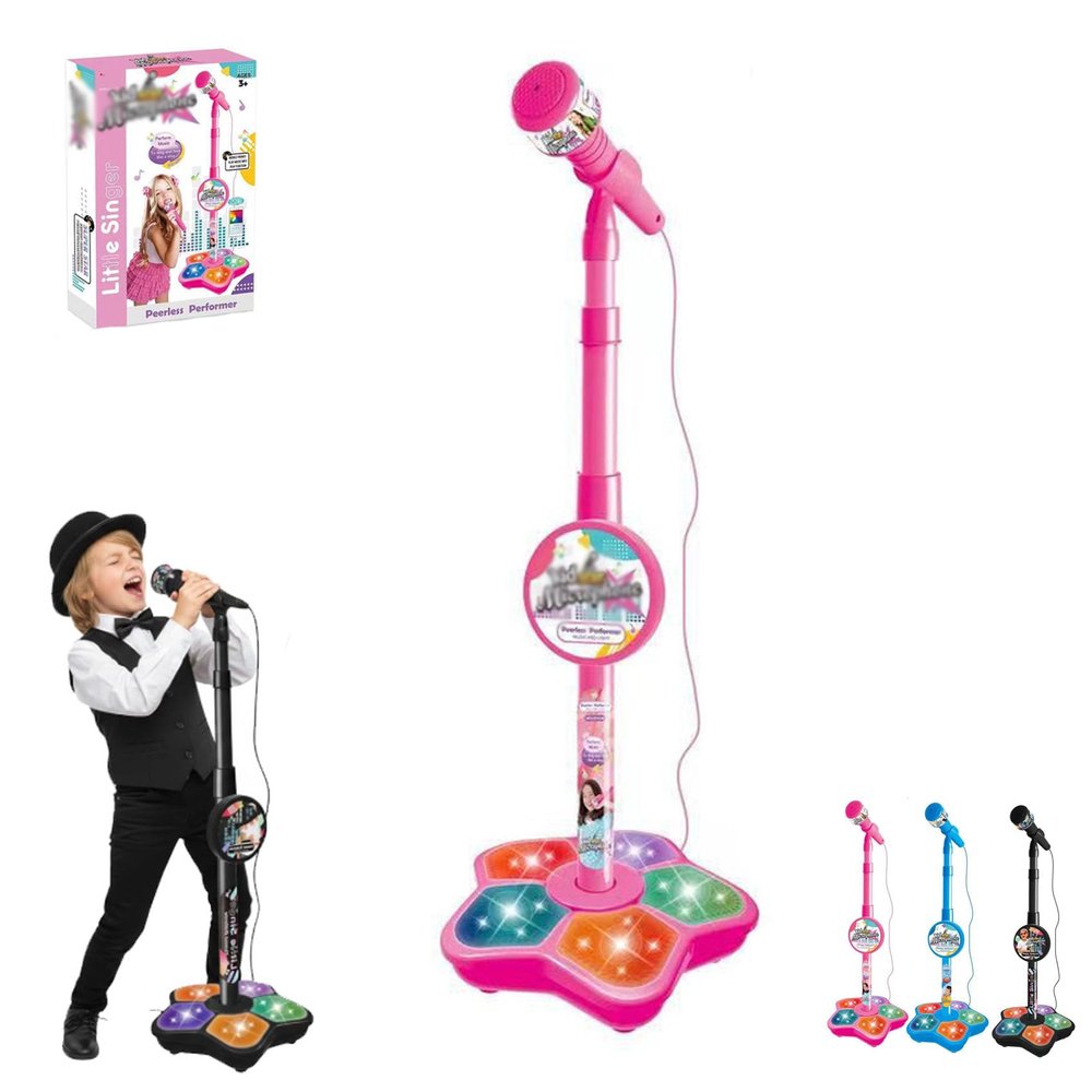 Kids Microphone with Stand, Karaoke Microphone for Kids, The All-in-One, Got Built-in Music, Colorful Lights, Echo Effects, Toddler Microphones, for Christmas and Birthday Girls and Boys (Color-A)