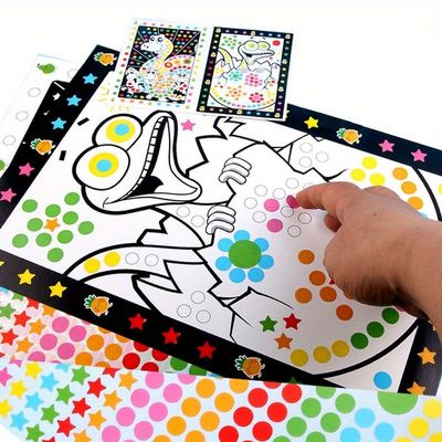 20 Sheets Kids Dot Coloring Book DIY Color Dot Cartoon Animal Drawing Mosaic Puzzle Stickers Children Learn Creative Educational Toys (Black)