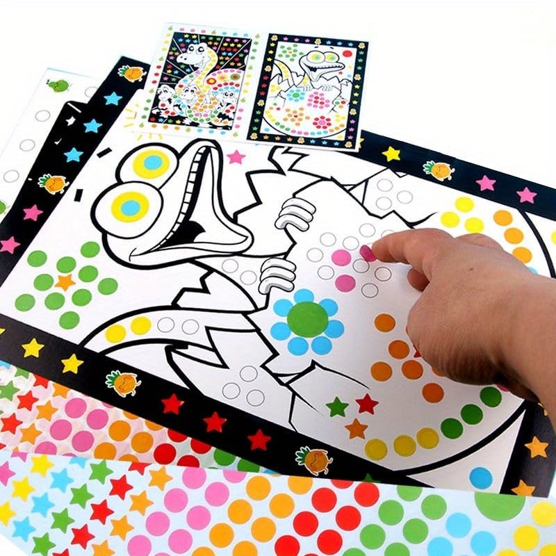 20 Sheets Kids Dot Coloring Book DIY Color Dot Cartoon Animal Drawing Mosaic Puzzle Stickers Children Learn Creative Educational Toys (Black)