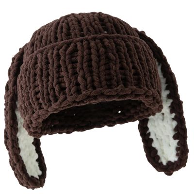 arzgul Oversized Knitted Hat with Ear Lovely Colorful Skiing Hat Pullover Cartoon Photo Props Outdoor Head Wrap for Halloween(Brown)