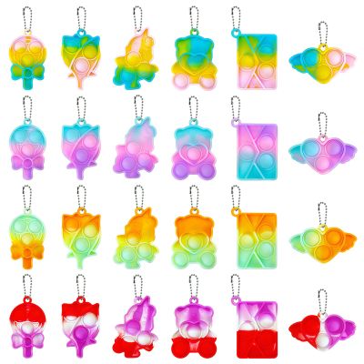 24 Pcs Valentine's Day Mini Pop Keychain Fidget, Autism Bubble Stress Relief, Party Favors Valentine Prizes Stocking Stuffers Gifts