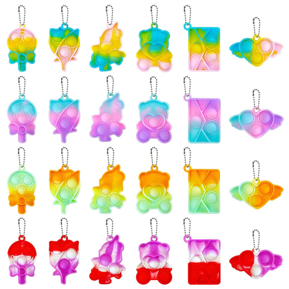 24 Pcs Valentine's Day Mini Pop Keychain Fidget, Autism Bubble Stress Relief, Party Favors Valentine Prizes Stocking Stuffers Gifts