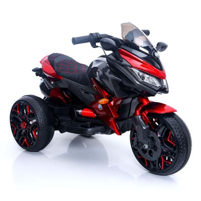 12V Electric Kids Motorcycle for 3-8 Year Old Boys Girls, 3-Wheel Ride-On Toy Motorbike with Lighting Wheels, Music Player (Connect with Phone) and Hand Drive (RED-1)