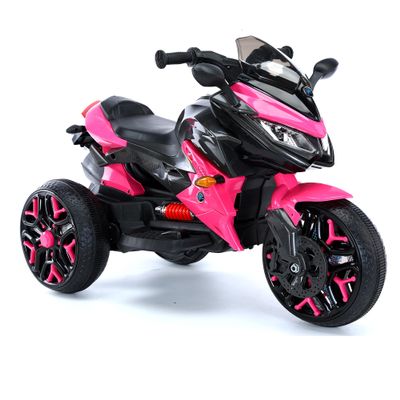 12V Electric Kids Motorcycle for 3-8 Year Old Boys Girls, 3-Wheel Ride-On Toy Motorbike with Lighting Wheels, Music Player (Connect with Phone) and Hand Drive (Pink)