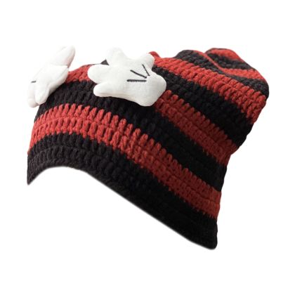 arzgul Oversized Horn Hat with Ear Lovely Colorful Skiing Hat Furry Ear Cartoon Photo Props Outdoor Head Wrap for Halloween(Black and red)