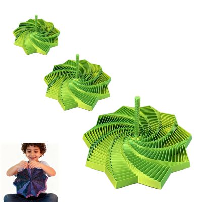 3D Printed Expanded Sensory Fidget Star Honeycomb Spiral Fractal Fidget Star with Handle Stress-Relief Spinning Tower 3D Printed Fidget Hexagon Toys Holiday (Yellow Green, 4.72in)