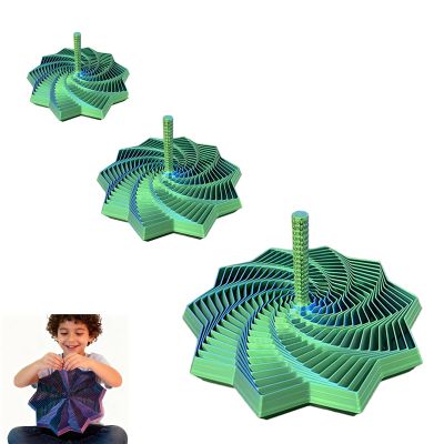 3D Printed Expanded Sensory Fidget Star Honeycomb Spiral Fractal Fidget Star with Handle Stress-Relief Spinning Tower 3D Printed Fidget Hexagon Toys Holiday (Blue Green, 4.72in)