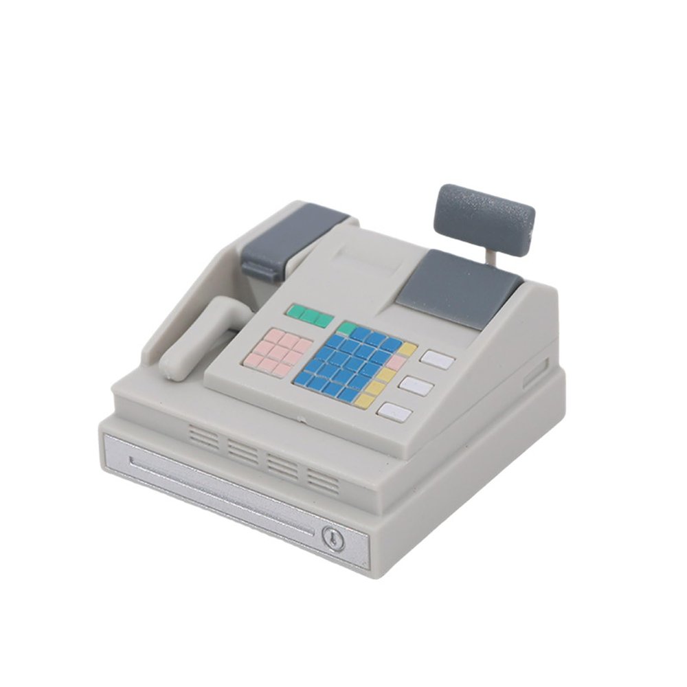 Doll House Miniature Supermarket Cash Register Pretend Play Toy with Realistic Social Skill Learning Miniature Supermarket Cash Register Toy