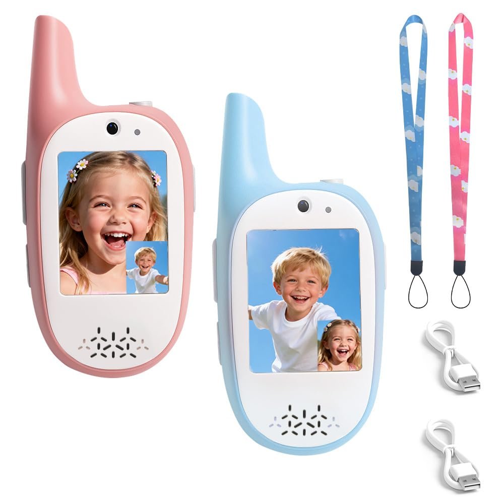 Walkie Talkies for Kids, 2 Pack 720P Video Walkie Talkies for Kids Rechargeable Long Range Video Walkie Talkies, Toys Gifts for Family, Camping, Hiking for Boys Girls Ages 3-12 (Blue+Pink)
