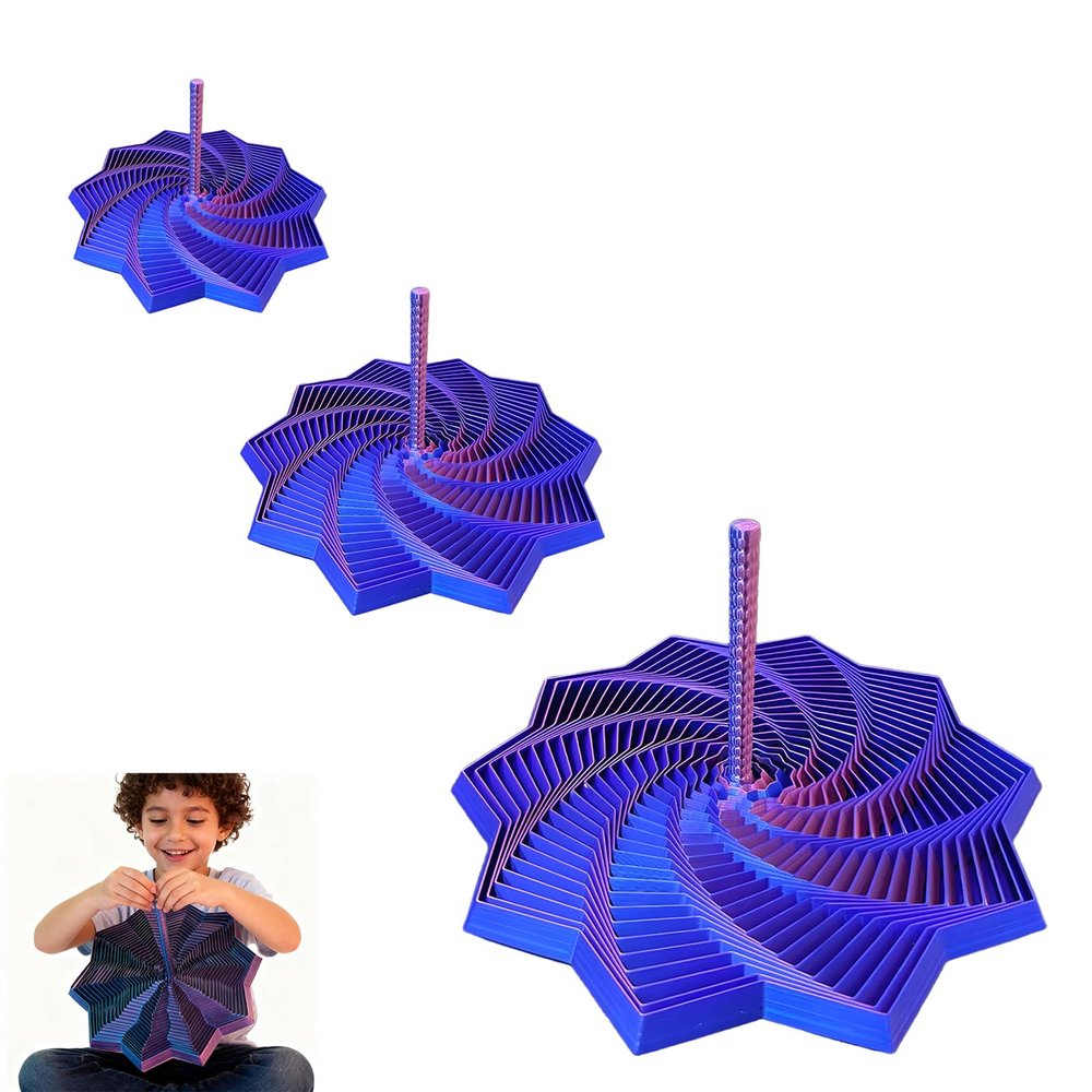 3D Printed Expanded Sensory Fidget Star Honeycomb Spiral Fractal Fidget Star with Handle Stress-Relief Spinning Tower 3D Printed Fidget Hexagon Toys Holiday (Red Blue, 6.89in)