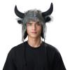 arzgul Funny Plush Cow Horn Hat with Earflaps for Winter Outdoor Activity Cold Weather Head Protectors Halloween Headwear view 3