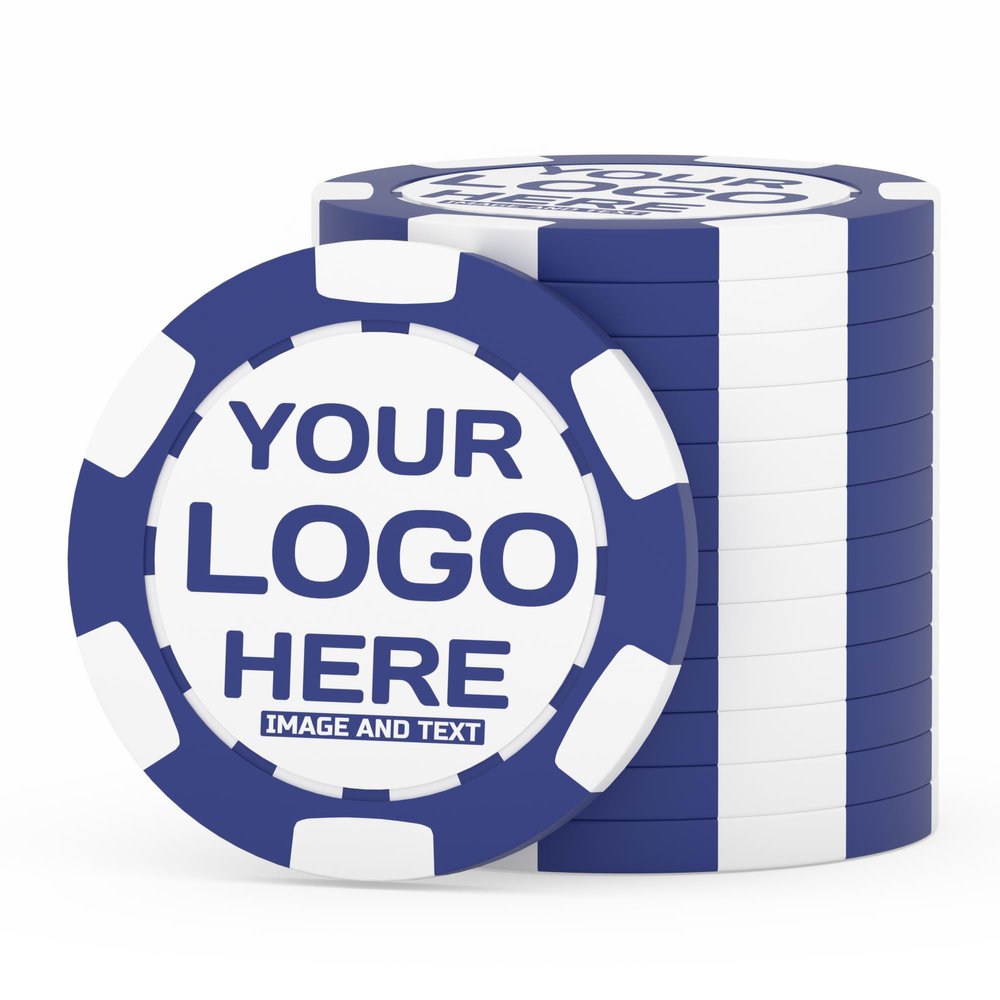 BEQXUNIC Custom Poker Chips (50 Pack)  Double-Sided UV Printed Clay Chips, 11.5g Weighted  Personalized Tokens for Promotions, Trade Shows, Branding, Events (Blue)