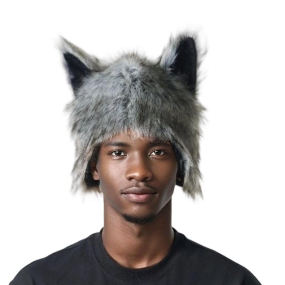 arzgul Anime Wolf Ear Cap for Adult Teens Windproof Warm Head Cover Pullover Earflap Hat for Halloween Party Dressingup