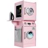 Best Choice Products Pretend Play Kids Wooden Stacked Washer & Dryer Set with Toy Laundry Storage, Space-Saving Design, with Accessories - Pink view 1