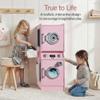 Best Choice Products Pretend Play Kids Wooden Stacked Washer & Dryer Set with Toy Laundry Storage, Space-Saving Design, with Accessories - Pink view 3