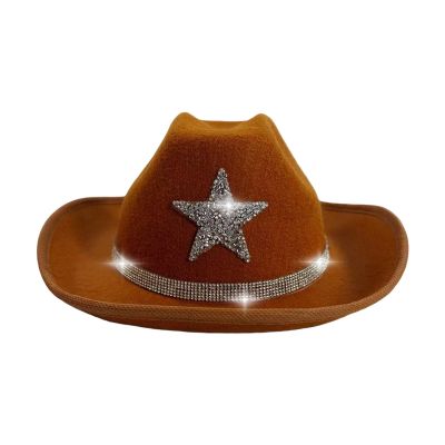 arzgul Sparkling Rhinestones Star Western Hats for Kids Classical Design Headwear for Outdoor and School Event(Brown)