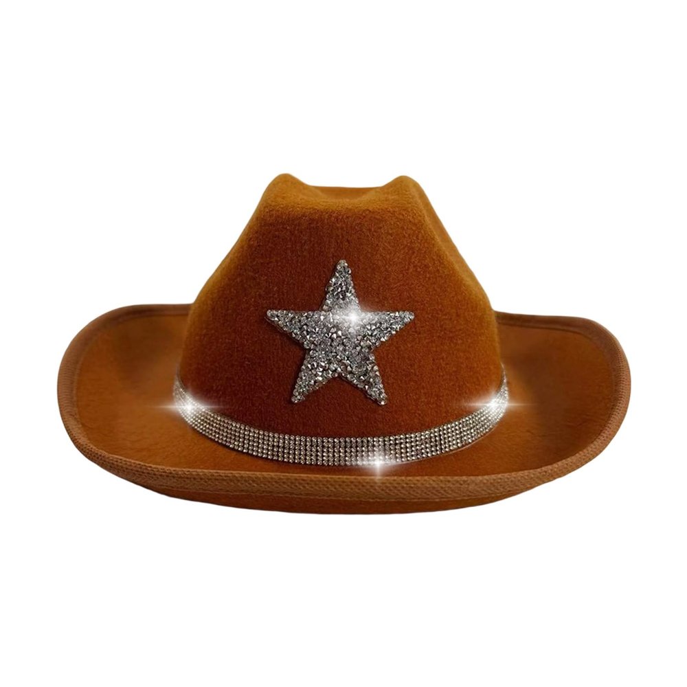 arzgul Sparkling Rhinestones Star Western Hats for Kids Classical Design Headwear for Outdoor and School Event(Brown)
