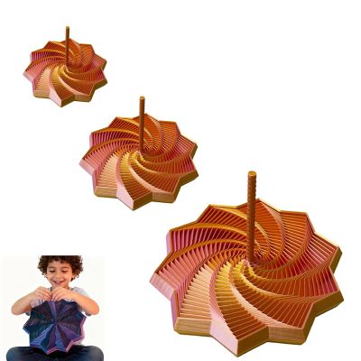 3D Printed Expanded Sensory Fidget Star Honeycomb Spiral Fractal Fidget Star with Handle Stress-Relief Spinning Tower 3D Printed Fidget Hexagon Toys Holiday (Red Gold, 3.54in)