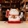 Ceramic Hand-Painted Electric Waving Arm Maneki Neko Lucky Cat - Feng Shui Fortune & Business Prosperity Decor for Home Office Shop (Red Lucky Cat for Prosperous Business and Wealth Attraction) view 3
