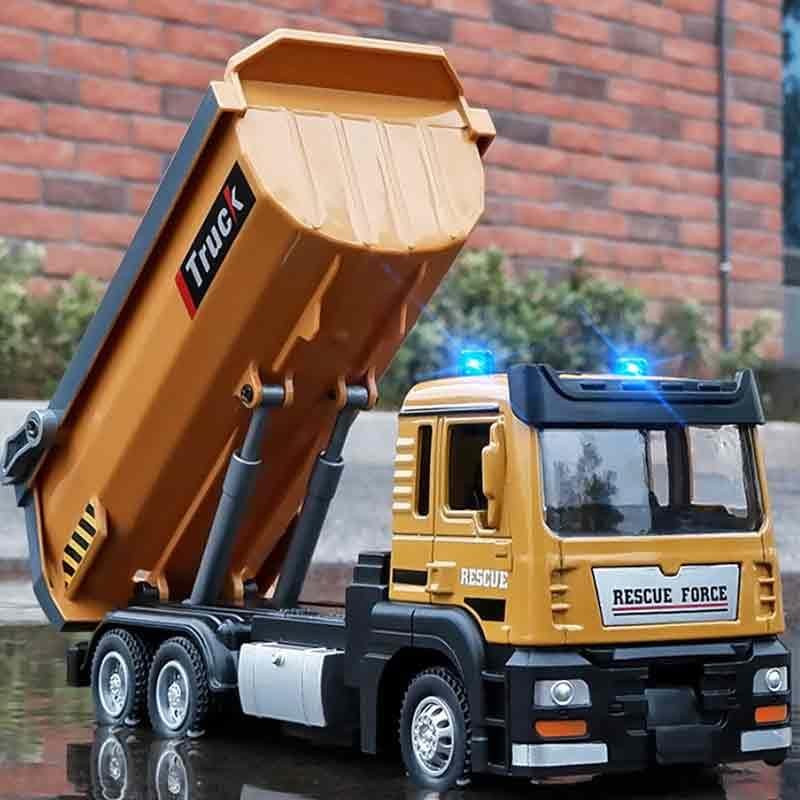 1/50 Scale Tipper Truck Alloy Diecast Toy Car Model Dump Engineering Transport Truck Sound Light Pull Back Collection Ornament Mini Scaled Vehicles Gifts for Kids