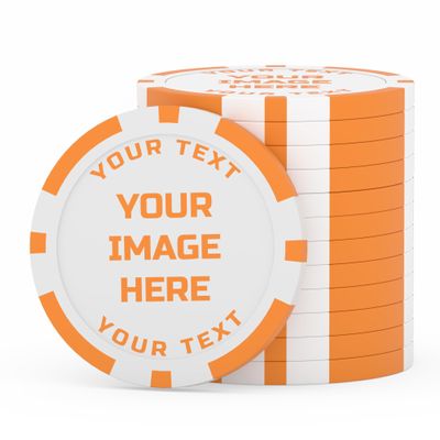 BEQXUNIC 50 Custom Poker Chips with Logo, Personalized Double-Sided UV Printed Clay Chips, 11.5g Weighted, Add Your Business Logo, Photo, QR Code or Text  Promotional & Event Tokens (Orange)