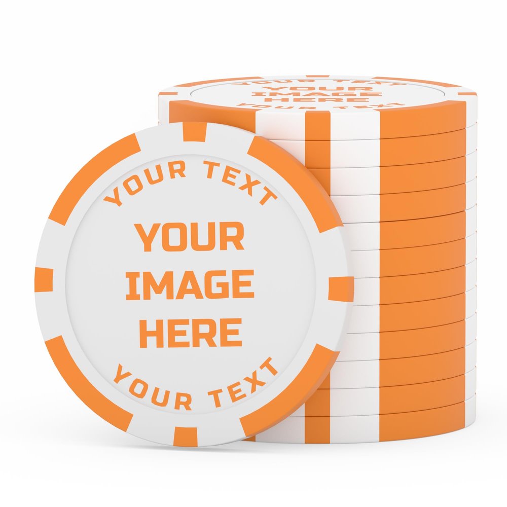BEQXUNIC 50 Custom Poker Chips with Logo, Personalized Double-Sided UV Printed Clay Chips, 11.5g Weighted, Add Your Business Logo, Photo, QR Code or Text  Promotional & Event Tokens (Orange)