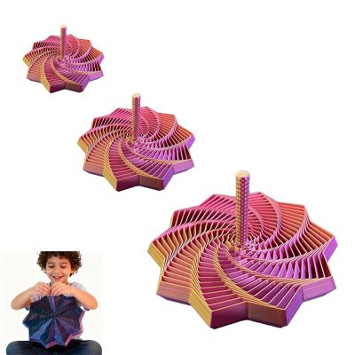 3D Printed Expanded Sensory Fidget Star Honeycomb Spiral Fractal Fidget Star with Handle Stress-Relief Spinning Tower 3D Printed Fidget Hexagon Toys Holiday (Purple Gold, 4.72in)