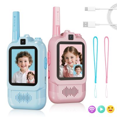 Video Walkie Talkies for Kids, Dual Camera 2-Pack Rechargeable Video Intercom,1600 Ft Range 2 Way Radios Toys|Voice Chat&Photo, Gifts for Age 3-12 Boys Girls Indoor Outdoor Games, Camping (Pink/Blue)