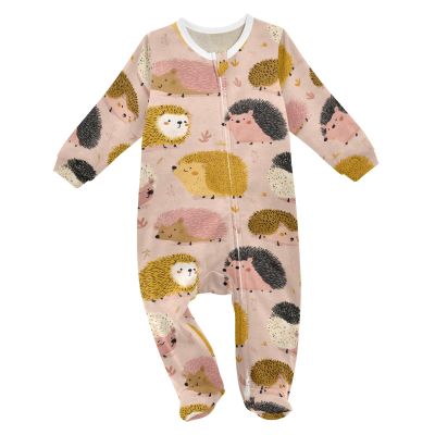 XDKDZIS Cute Hedgehogs Pattern Baby Sleeper Pjs Cotton One-piece Footie Zip Up Jumpsuit Snug Fit Pajamas 3-24M