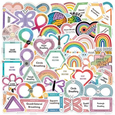 100 Pcs Calming Breathing Exercise Stickers - Waterproof Vinyl Removable No Residue Stickers, for Skateboard Fridge Laptop Phone Luggage, Suitable for Kids Girls Adults Boys(Calm-100)