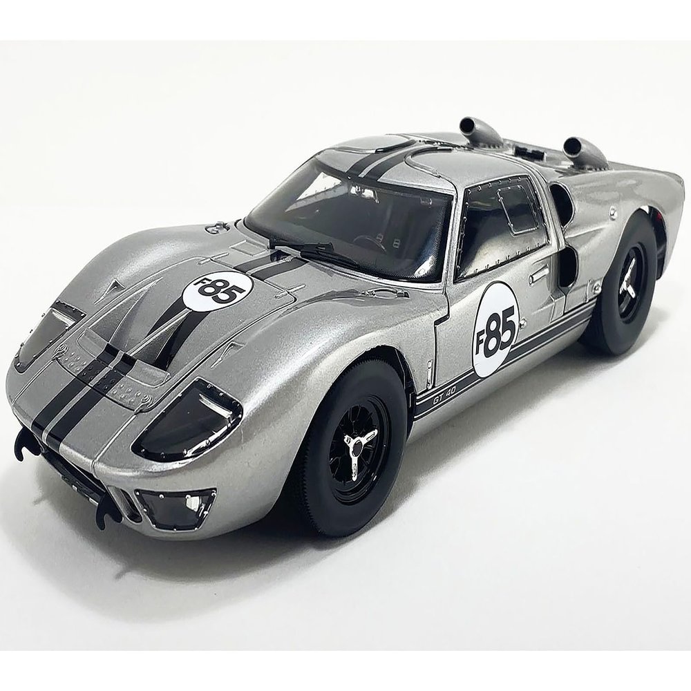 1966 GT-40 MKII #F85 Silver Metallic with Black Stripes 1/18 Diecast Model Car by Acme SC18001