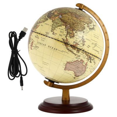 BESPORTBLE Vintage Terrestrial Globe with LED Lamp USB Desktop Decor Educational Teaching Tool for Home Office Study