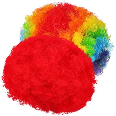 HONMEET 2pcs Rainbow Clown Wigs Lightweight Soft Curly Afro Hair Day Accessories Unisex Costume Party Wigs for Halloween Carnival Birthday Theme