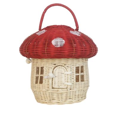Acorn Shaped Wicker Handbag - Handwoven Rattan Straw Crossbody Bag | Mushroom Design Naturals Basket Purse(B)