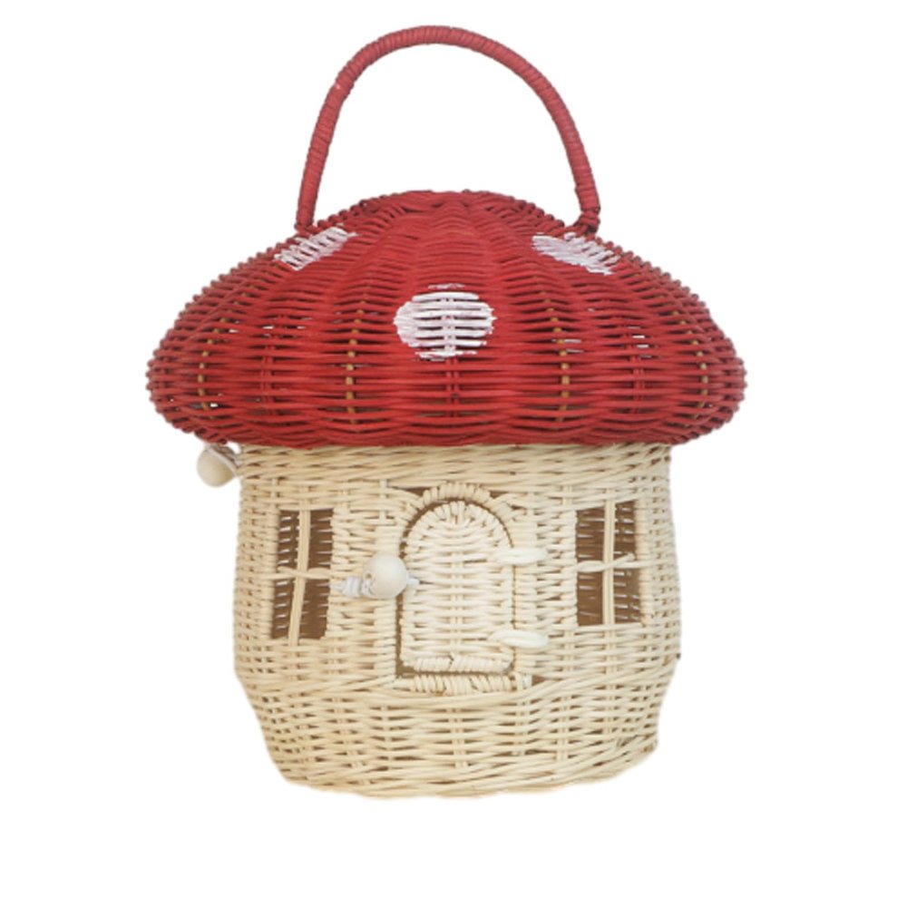 Acorn Shaped Wicker Handbag - Handwoven Rattan Straw Crossbody Bag | Mushroom Design Naturals Basket Purse(B)