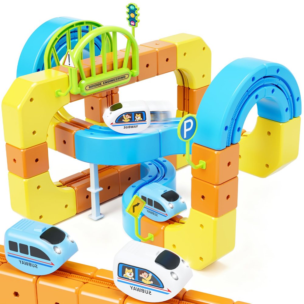 Electric Train Set Cube Track for Kids Ages 4-8, Infinity Racer 3D Train for Toddlers, Track Fusion Building Toy with Anti Gravity Race Track, STEM Learning Fun Gift for Boys Girls, Include 2 Trains