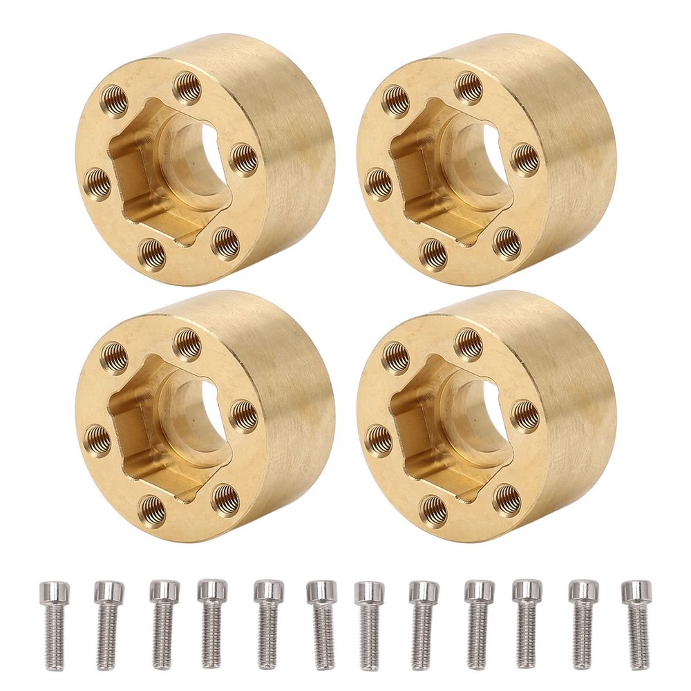4Pcs Wheel Hex Hub Widen Brass Weight, RC Car Accessories, Wear Proof Wheel Hex Widen Adapter for 1.9in 2.2in Hub, Compatible with Axial SCX10 Capra VS4 10 Gen8 RC Trailer, Enhance (12mm)