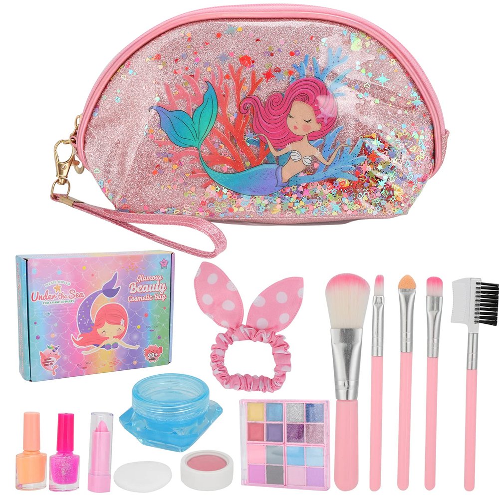 Brrnoo Kids Makeup Kit Makeup Set for Girls Portable Storage Box Bright Colors ABS Material Princess Party Play Date Toys