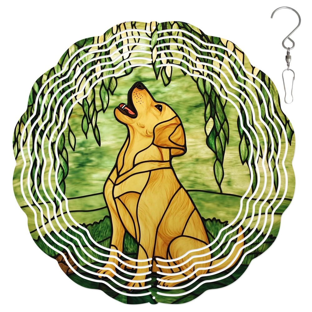10-Inch Metal Wind Spinner Golden Retriever Under Willow Tree 3D Dog Wind Spinner, Unique Metal Hanging Kinetic Wind Sculpture Ornament Yard Art Garden Patio Lawn Indoor Outdoor Decor (2)