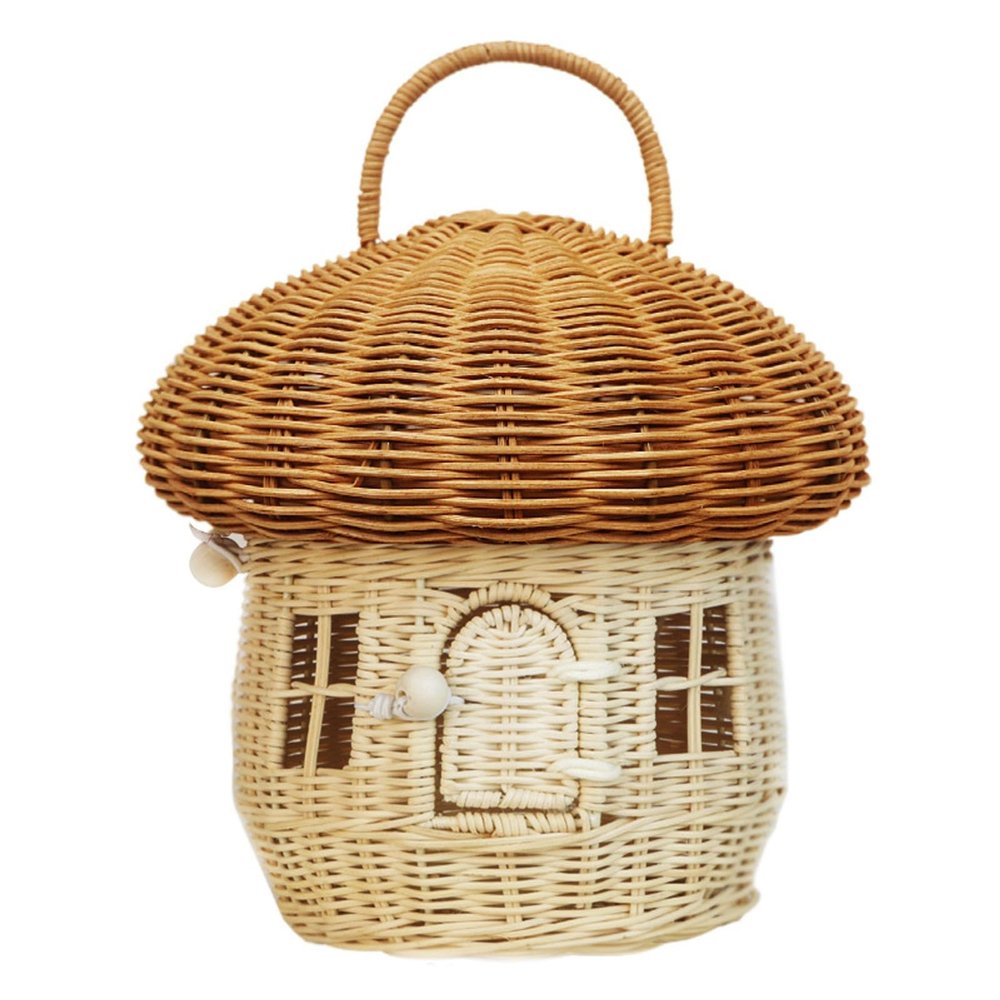 Acorn Shaped Wicker Handbag - Handwoven Rattan Straw Crossbody Bag | Mushroom Design Naturals Basket Purse(A)