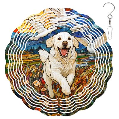 10-Inch Metal Wind Spinner White Golden Retriever with Ducks 3D Dog Wind Spinner, Unique Metal Hanging Kinetic Wind Sculpture Ornament Yard Art Garden Patio Lawn Indoor Outdoor Decor (2)
