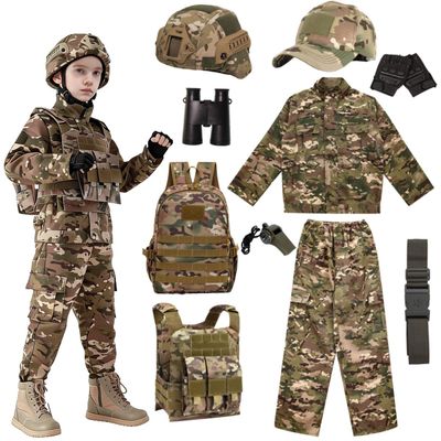 Aandgcg Kids Army Soldier Dress Up Costume Role Play Set, Deluxe Christmas Gift for Kids Boys Aged 3-16 (CP- camouflage, size14-15)