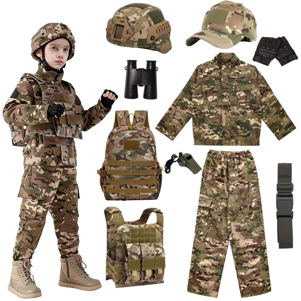 Aandgcg Kids Army Soldier Dress Up Costume Role Play Set, Deluxe Christmas Gift for Kids Boys Aged 3-16 (CP- camouflage, size14-15)