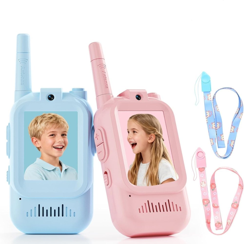 Kids Video Walkie Talkies 2 Pack, Rechargeable Long Range Two-Way Radios, Outdoor Indoor Toys for Boys Girls Ages 3-12, Perfect Birthday & Camping Gifts