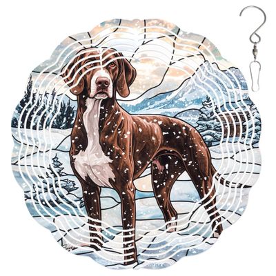 10-Inch Metal Wind Spinner German Shorthaired Pointer Dog in Snow 3D Dog Wind Spinner, Unique Metal Hanging Kinetic Wind Sculpture Ornament Yard Art Garden Patio Lawn Indoor Outdoor Decor (2)