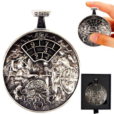 All-in-One DND Dice Roller & Life Counter | Reversible Metal Dice Spinner Pocket Watch Design with 3D Epic Dragon &Monster Art| D4/D6/D8/D10/D12/D20 HP Tracker for D&D, MTG,TTRPG,DM Gifts (Silver)