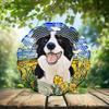 10-Inch Metal Wind Spinner Border Collie in Yellow Flower Field 3D Dog Wind Spinner, Unique Metal Hanging Kinetic Wind Sculpture Ornament Yard Art Garden Patio Lawn Indoor Outdoor Decor (1) view 2